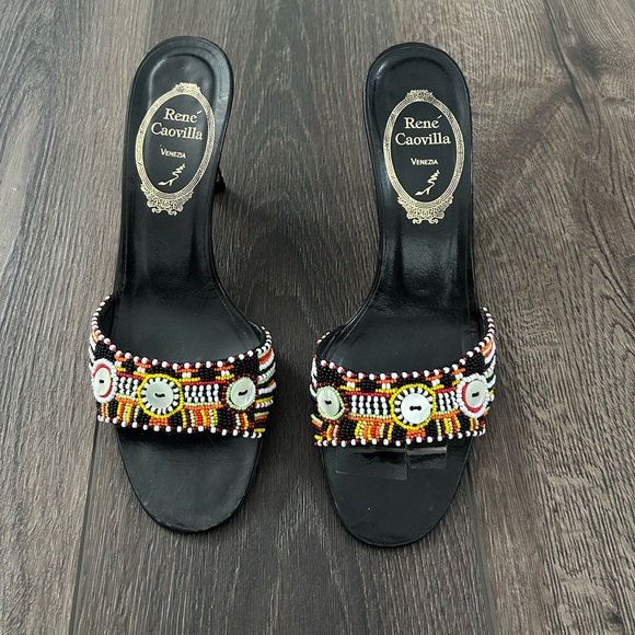 Rene Caovilla Multicolor Beaded Heels